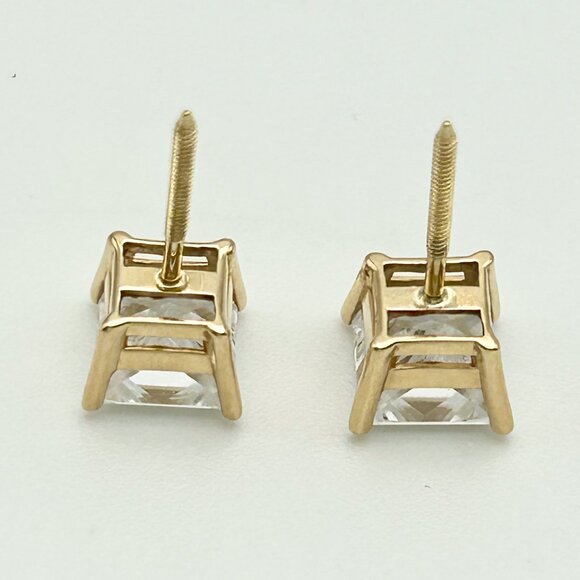 Certified 3 CTW Princess Cut Lab Created Diamond Studs 14K Solid Gold - Picture 7 of 9
